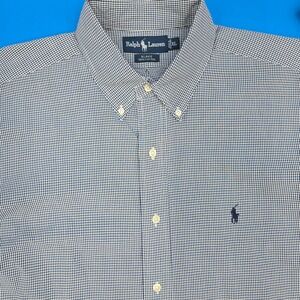 Ralph Lauren Blake Mens XL‎ Navy Gingham Cotton Button Down Shirt Long Sleeve